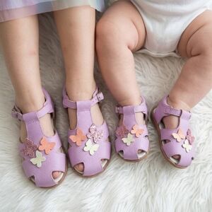 Two Pretty Handcrafted Lavender Leather Butterfly Sandals